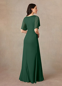 Azazie Selah Mère de la mariée Robes Robe Trapèze en Maille Col en V froncé Vert Foncé image4