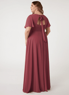 Azazie Kimber Bridesmaid Dresses Merlot A-Line Flounce Sleeve Chiffon Dress image7
