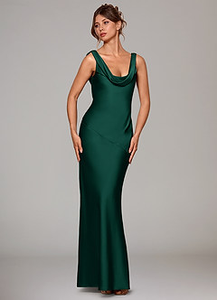 Azazie Rylina Bridesmaid Dresses Emerald Mermaid Stretch Satin Dress image3