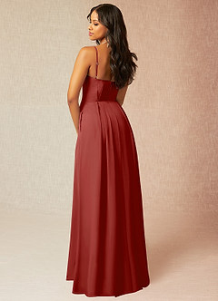 Azazie Kyedae Bridesmaid Dresses Rust A-Line V-Neck Pleated Chiffon Dress image4
