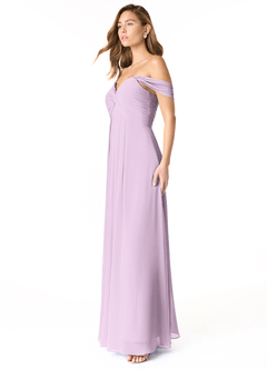 Azazie Kaitlynn Bridesmaid Dresses Frosted Lilac Empire Ruched Chiffon Convertible Dress image4