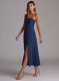 Azazie Wren Bridesmaid Dresses Dark Navy A-Line Strapless Chiffon Dress image3