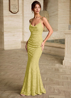 Leahenmo Amarillo Pastel Vestido de fiesta de jacquard con textura floral image4