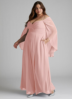 Azazie Cienna Bridesmaid Dresses Powder Pink A-Line Long Sleeve Chiffon Dress image10