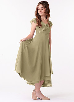Azazie Posie Junior Moss Green A-Line Ruched Chiffon Dress image3