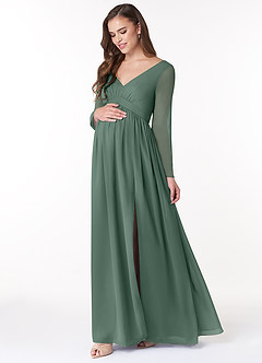 Azazie Teton Maternity Bridesmaid Dresses A-Line Long Sleeve Chiffon Floor-Length Dress image3