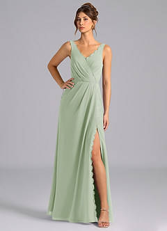 Azazie Bernice Bridesmaid Dresses Dusty Sage A-Line Pleated Chiffon Dress image1