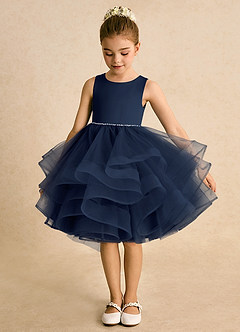 Azazie Tinie Blumenmädchenkleider Ballkleid Schleifen Tüll Kleid Dunkelmarine image5