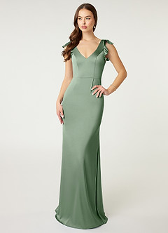 Azazie Vero Final Sale Matcha Sheath Ruched Stretch Satin Dress image1