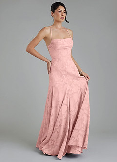 Azazie Tatum Bridesmaid Dresses Powder Pink A-Line Corset Floral Burnout Dress image5