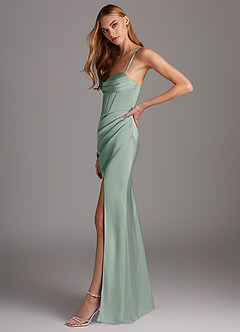 Azazie Brookelle Bridesmaid Dresses Agave Sheath Sweetheart Corset Stretch Satin Dress image5