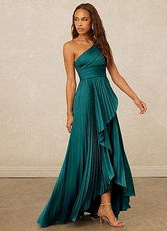 Christian Siriano Bridal for Azazie 1008 Bridesmaid Dresses Peacock A-Line One Shoulder Stretch Satin Dress image4