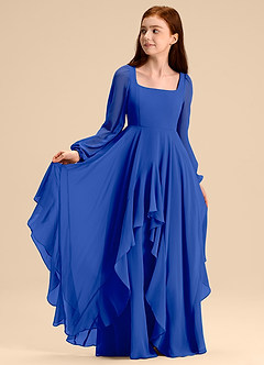 Azazie Clara Junior Abito A-Line in Chiffon Blusa Blu Reale image7