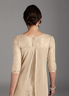 Azazie Flo Mère de la mariée Robes Robe Trapèze en Mousseline de soie Dentelle Champagne image5