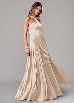 Azazie Afra Abiti da Damigella Abito A-Line in Raso Elasticizzato Plissettato Alabastro Bianco image3