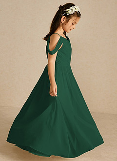 Azazie Chelle vestidos de niña de las flores Vestido de Verde Oscuro de Gasa de Corte En A con Plisado image4