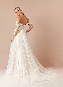 Azazie Maia Vestidos de novia Vestido de Blanco Diamante Champán de Tul de Corte en A con Vestidos sin tirantes image4
