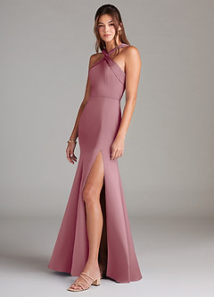 Azazie Rue Bridesmaid Dresses Vintage Mauve A-Line Pleated Stretch Satin Dress image5