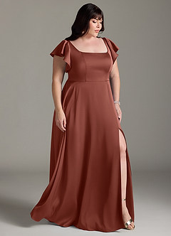 Azazie Bondi Robes de demoiselle d'honneur Robe Trapèze en Satin extensible Arc Auburn image10