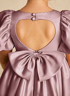 Azazie Muffin Flower Girl Dresses Dusty Rose A-Line with Sleeves Matte Satin Dress image4