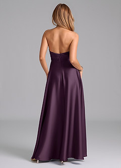 Azazie Tessie Robes de demoiselle d'honneur Robe Trapèze en Satin extensible Plissée Prune image2