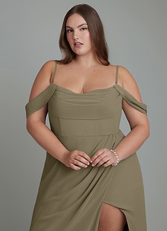 Azazie Johana Brautjungfernkleider Wandelbar Meerjungfrau-Linie Schulterfrei Chiffon Kleid Weidengrün image10
