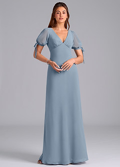 Azazie Pheby Bridesmaid Dresses Dusty Blue A-Line Pleated Chiffon Dress image3