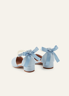front Satin Bow Pearl Strap Girl's Block Heels for Little & Big Kids