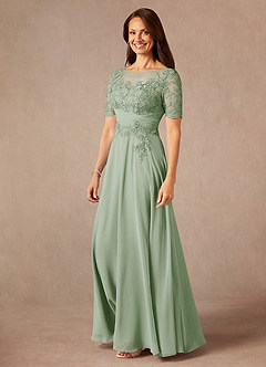 Azazie Raissa Mother of the Bride Dresses Dusty Sage A-Line Lace Chiffon Dress image3