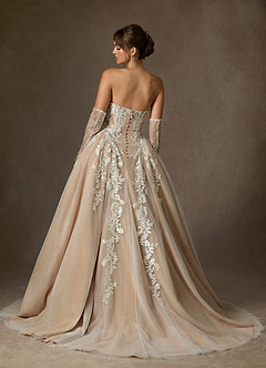 Azazie Sonnet Wedding Dresses Diamond White Nude Ball-Gown Strapless Lace Dress image2