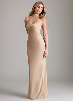 Azazie Lusinda Robes de demoiselle d'honneur Robe Sirène Convertible en Mousseline de soie Épaule décolletée Taupe image7