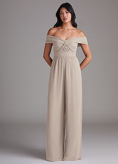 Azazie Lamara Bridesmaid Dresses Frost Off the Shoulder Chiffon Convertible Jumpsuit image3