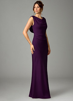Azazie Kieryn Bridesmaid Dresses Grape Mermaid Pleated Stretch Satin Dress image3