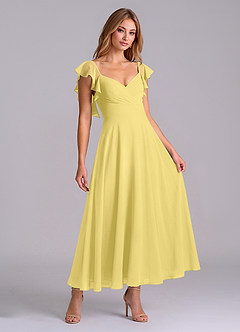 Azazie Leilani Brautjungfernkleider A-Linie Gestreift Chiffon Kleid Kanarienvogel image3