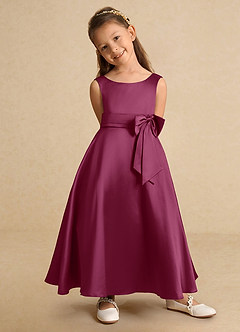 Azazie Lindy Flower Girl Dresses Mulberry A-Line Pleated Matte Satin Dress image9