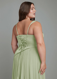 Azazie Stephanie Bridesmaid Dresses Dusty Sage A-Line Pleated Stretch Satin Dress image12