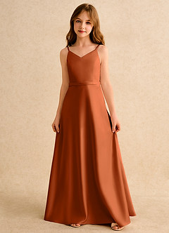 Azazie Fishie Girls Formal Flower Girl Dresses Burnt Orange A-Line Matte Satin Dress image4
