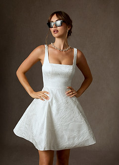 Azazie Regina Trouwjurken Jurk van Bloemenjacquard met A-Lijn met Zakken Diamant Wit image4