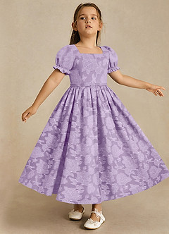 Azazie Joss Flower Girl Dresses Lilac A-Line with Sleeves Floral Burnout Dress image3