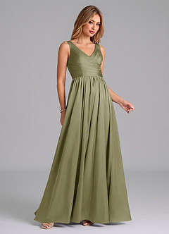 Azazie Keyla Robes de demoiselle d'honneur Robe Trapèze en Satin extensible Plissée Pistache image5