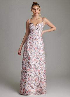 Azazie Erya Robes de demoiselle d'honneur Robe Trapèze en Brocart Rose Dorée image1