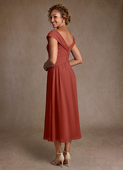 Azazie Mirta 신부의 어머니 드레스 A라인 주름진 플로럴 번아웃 티 길이 드레스 image2