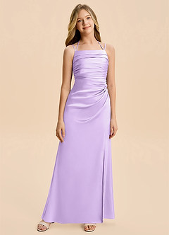 Azazie Nova Junior Lilac A-Line Pleated Stretch Satin Dress image6