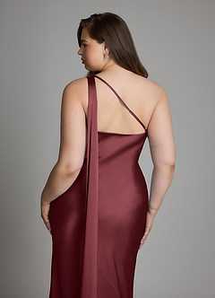 Azazie Juniper Bridesmaid Dresses Merlot Mermaid One Shoulder Stretch Satin Dress image13