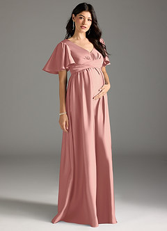 Azazie Verna vestidos de dama de honor de maternidad Vestido de Corte En A Volante Hasta el suelo Satén Elástico image5