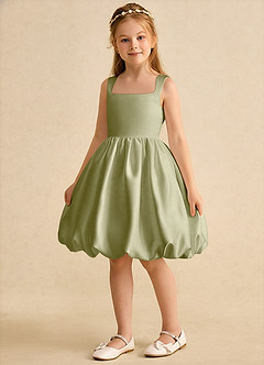 Azazie Nirvana Robe Demoiselle D'honneur Fillette Robe Princesse en Mat Satiné Rayé Vert Mousse image5