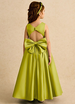 Azazie Nellia Flower Girl Dresses Lemongrass A-Line Bow Matte Satin Dress image6