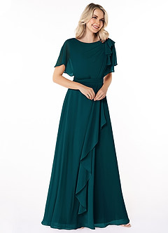 Azazie Aaliyah Modest Bridesmaid Dresses A-Line Scoop Pleated Chiffon Floor-Length Dress image3