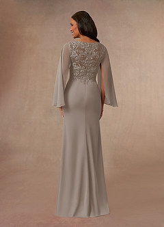 Azazie Perry Mother of the Bride Dresses Taupe Mermaid V-Neck Lace Chiffon Dress image3