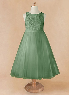 Azazie Calla vestidos de niña de las flores Vestido de Matcha de Tul de Princesa con Encaje image7